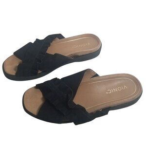 NWOB Vionic Leila Azalea Women's Suede Black Sandals Sz 9